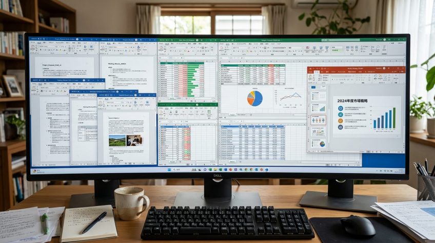 様々なアプリが開いたモニター