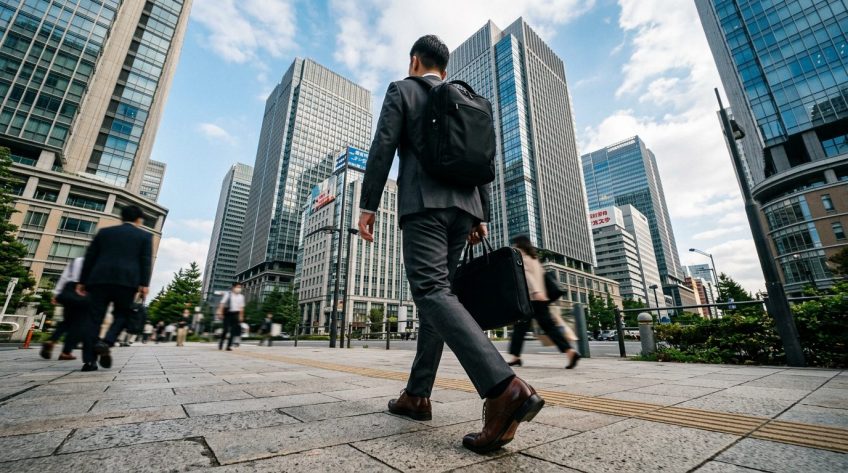都心を歩くスーツの男性